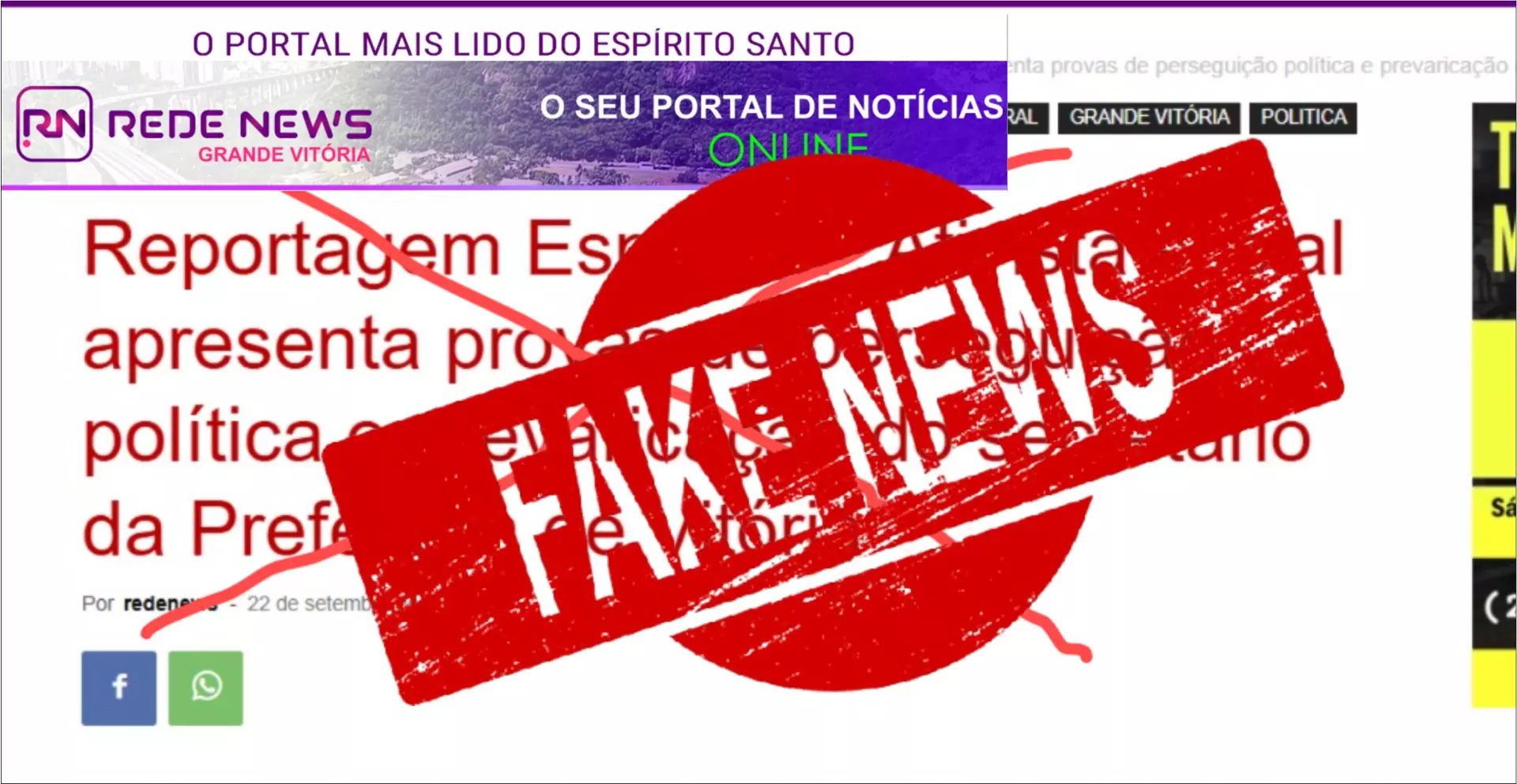 Rede News desafia a justiça e ainda mantém reportagem condenada por Fake News